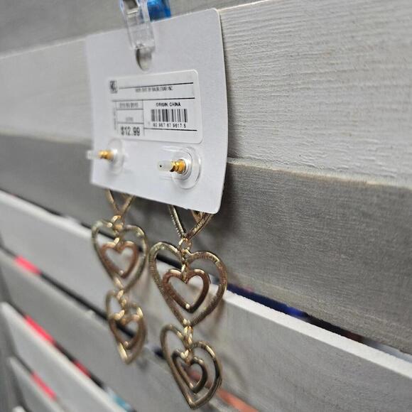 Stacked Gold Heart Drop Earrings - Gold | SUGARFIX by BaubleBar - Picture 5 of 7